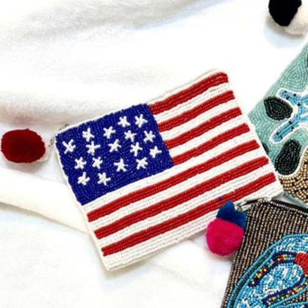 AMERICAN FLAG BEADED COIN POUCH