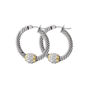ANTIQUA PAVE TWISTED WIRE HOOP EARRINGS