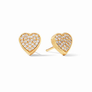 HEART PAVE STUD EARRING GOLD WHITE CUBIC ZIRCONIA