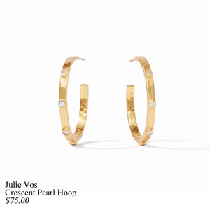CRESCENT HOOP EARRING GOLD PEARL MEDIUM