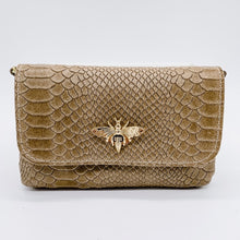 LEATHER SNAKE CROSSBODY TAUPE