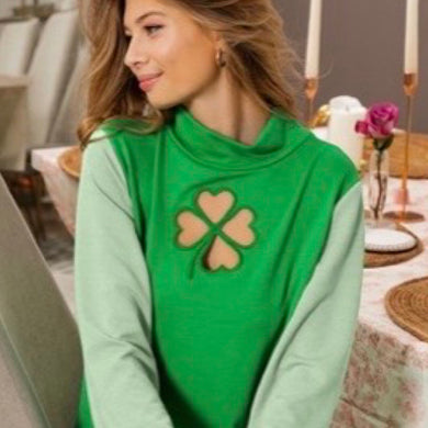 COLOR BLOCK MOCK NECK CLOVER LONG SLEEVE