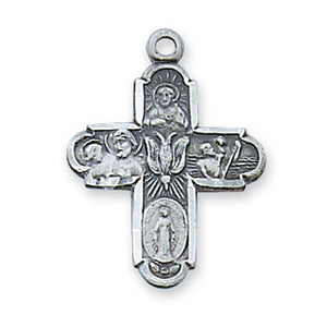 STERLING SILVER 4 WAY CROSS PENDANT WITH CHAIN