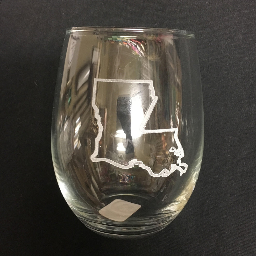 LOUISIANA OUTLINE ENGRAVED STEMLESS WINE GLASS