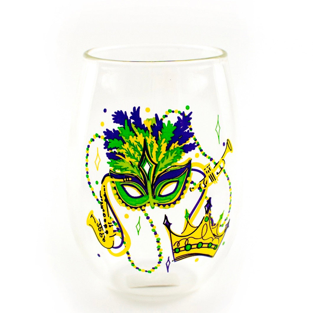 MARDI GRAS MASK STEMLESS WINE