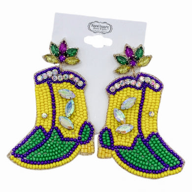 MARDI GRAS GOLD BEADED BOOTS EARRING