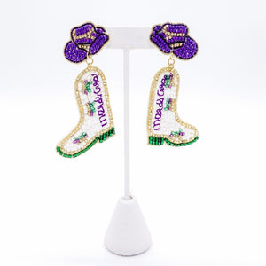 MARDI GRAS HAT AND BOOTS BEADED EARRINGS