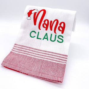 NANA CLAUS TEA TOWEL WITH RED BORDER