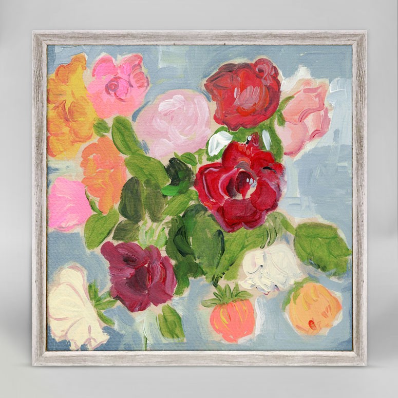 ROSES ON BLUE 6X6 CANVAS WALL ART