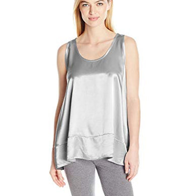NATALIE SATIN TANK WITH RUFFLE SILVER