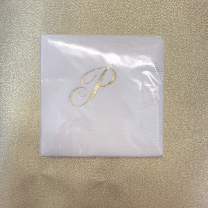 GOLD QUILL INITIAL BEVERAGE NAPKINS
