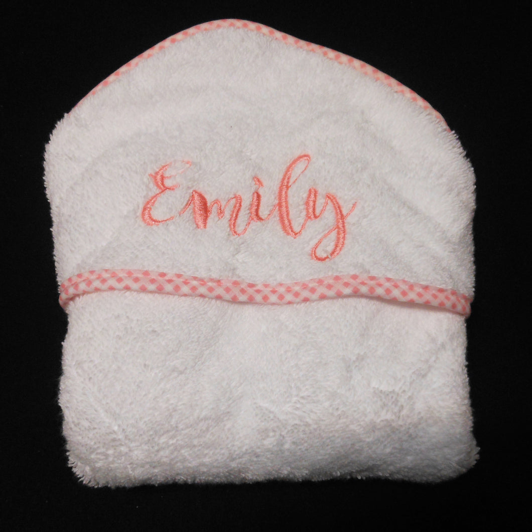 PERSONALIZED HOODED TOWEL WITH PINK TRIM