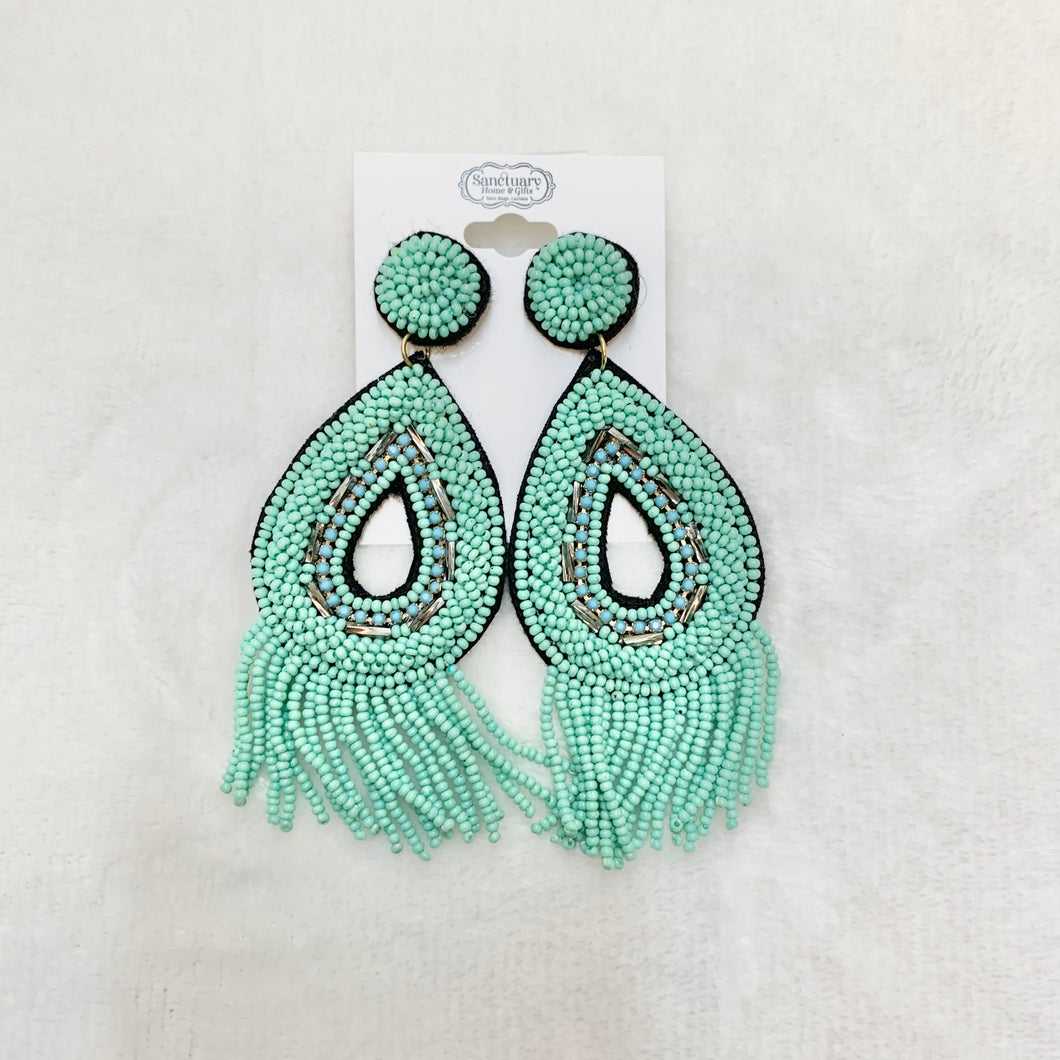 BEADED MINT EARRINGS