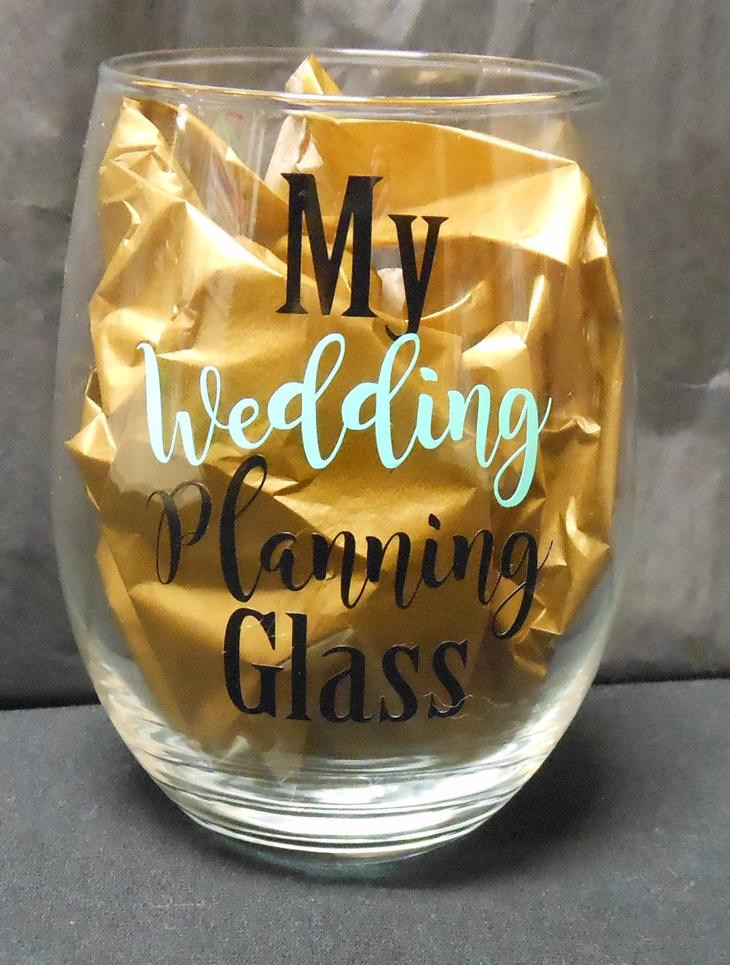 MY WEDDING PLANNING STEMLESS WINE GLASS