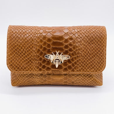 LEATHER SNAKE CROSSBODY CAMEL