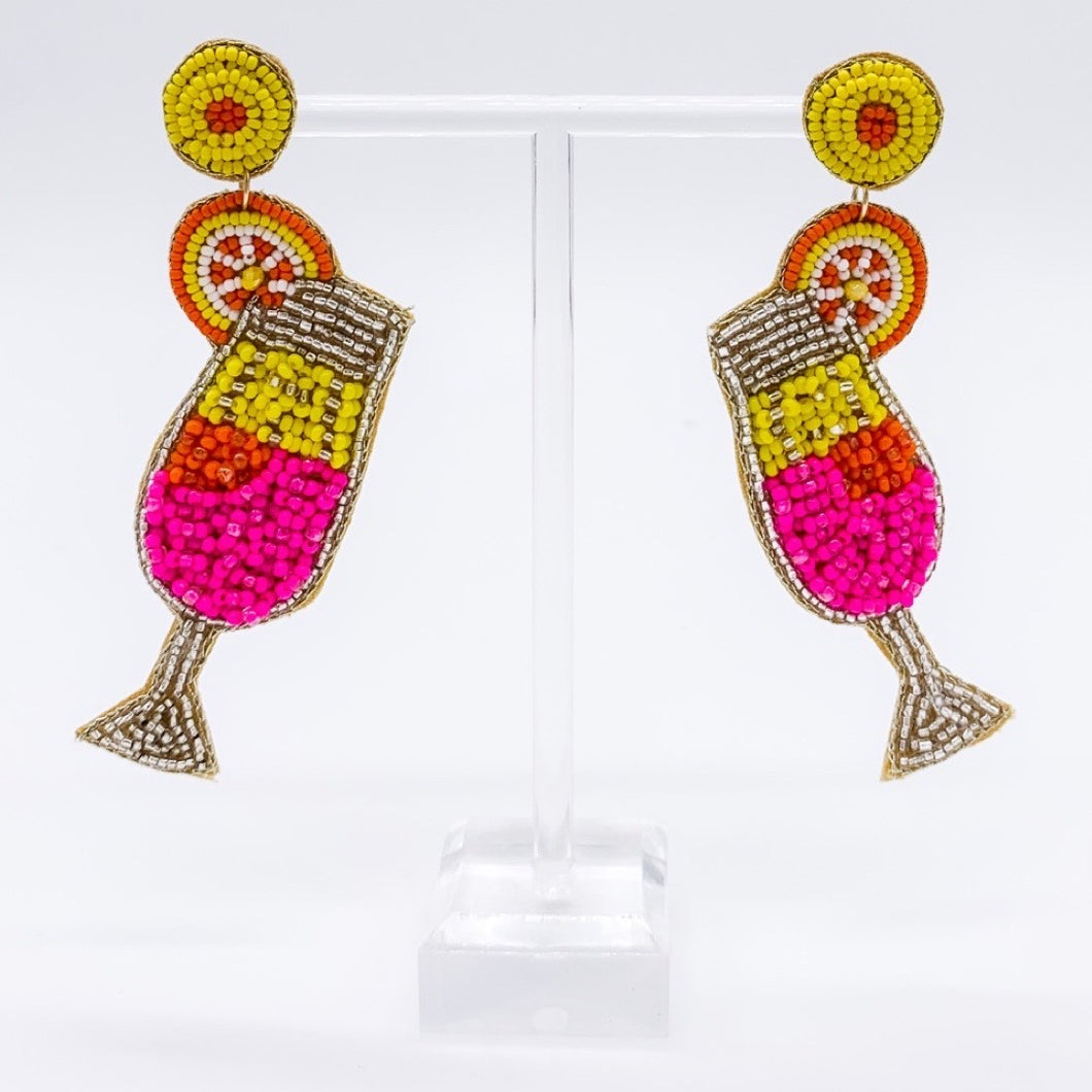 ORANGE AND PINK COCKTAIL BEADED EARRINGS